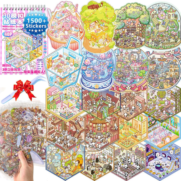 Halloween Fall Gift DIY 3D Sticker Scene - 20 Sets(1500 PCS Fun DIY Reusable Sticker Book, Create Your Own Scenes, Cute Stickers & Waterproof, Ideal for Adults & Kids to Relieve Stress Anywhere, Crafts Party Favors
