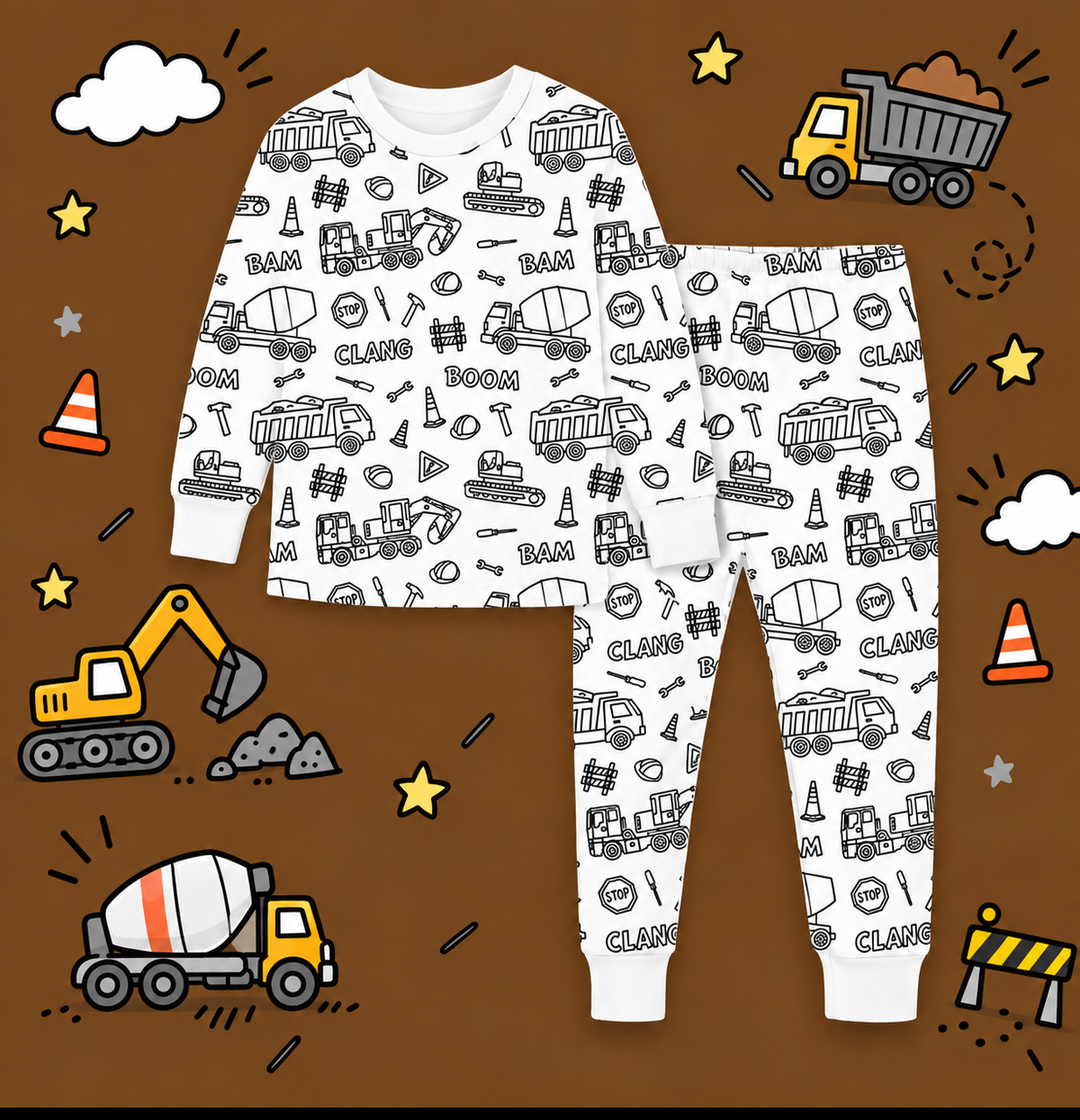Halloween Fall Gift Cozy Coloring  Kids  Pajamas Set with Markers Soft Cotton 2-Piece Unisex PJs Snug Fit Farm Animal & Butterfly Themes Ultimate Stretch Seasonless Wear Sleepwear Cartoon Print