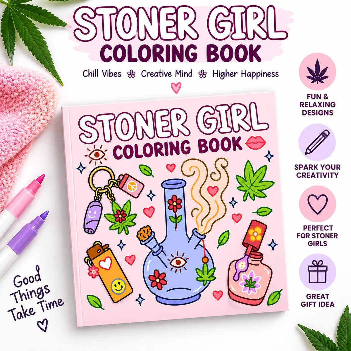 Halloween Fall Gift  Stoner Girl Coloring Book: Bold and Easy Designs Made for Weed-Loving and Free-Spirited Stoner Queens. Featuring Cute and Cool Art for Stress Relief and Creative Chill Time for Teens and Adults
