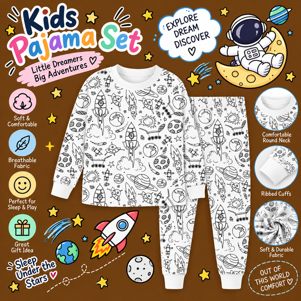 Halloween Fall Gift Cozy Coloring  Kids  Pajamas Set with Markers Soft Cotton 2-Piece Unisex PJs Snug Fit Farm Animal & Butterfly Themes Ultimate Stretch Seasonless Wear Sleepwear Cartoon Print