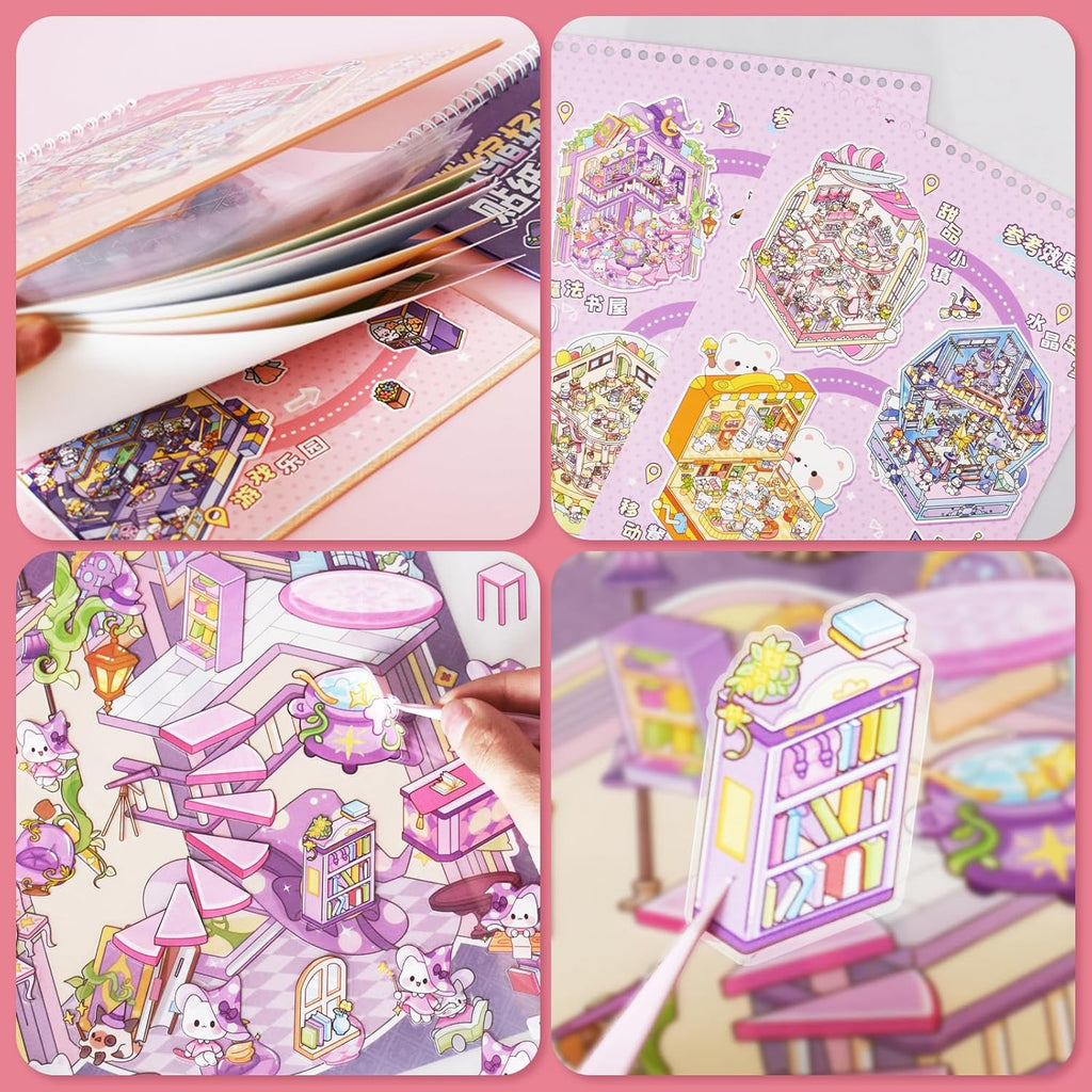 Halloween Fall Gift 12 Set Big Size DIY 3D Sticker Scene Collection Book 3D Scene Stickers Miniature Scene Therapy Stickers for Relief Stress Pass The Time