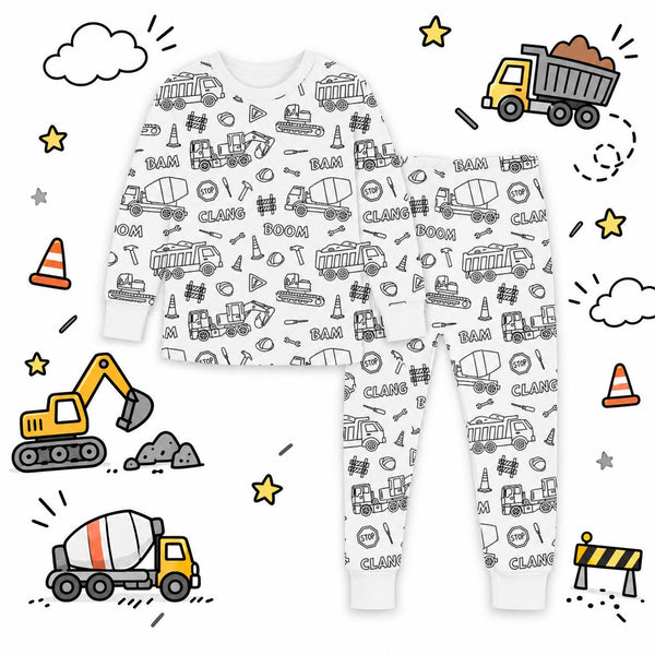 Halloween Fall Gift Cozy Coloring  Kids  Pajamas Set with Markers Soft Cotton 2-Piece Unisex PJs Snug Fit Farm Animal & Butterfly Themes Ultimate Stretch Seasonless Wear Sleepwear Cartoon Print