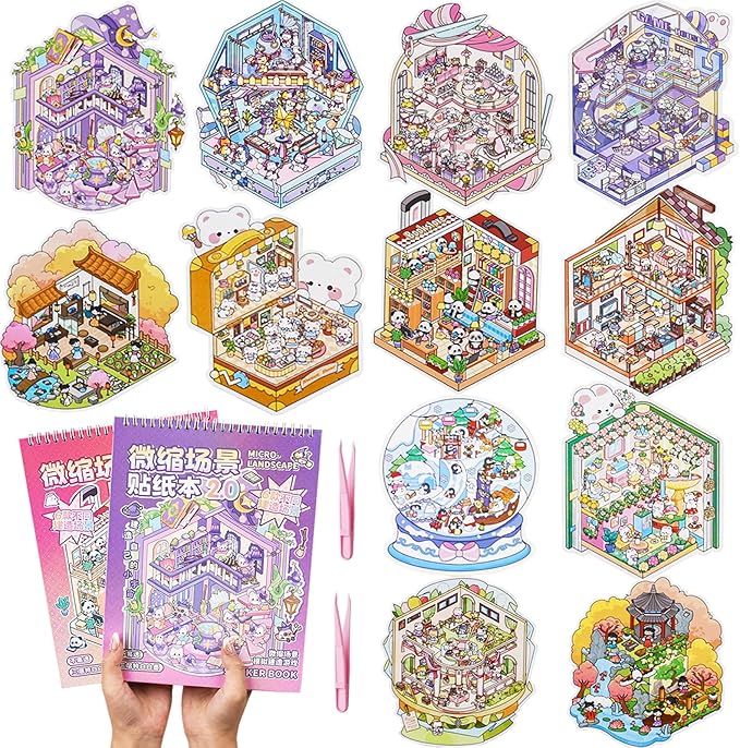 Halloween Fall Gift 12 Set Big Size DIY 3D Sticker Scene Collection Book 3D Scene Stickers Miniature Scene Therapy Stickers for Relief Stress Pass The Time