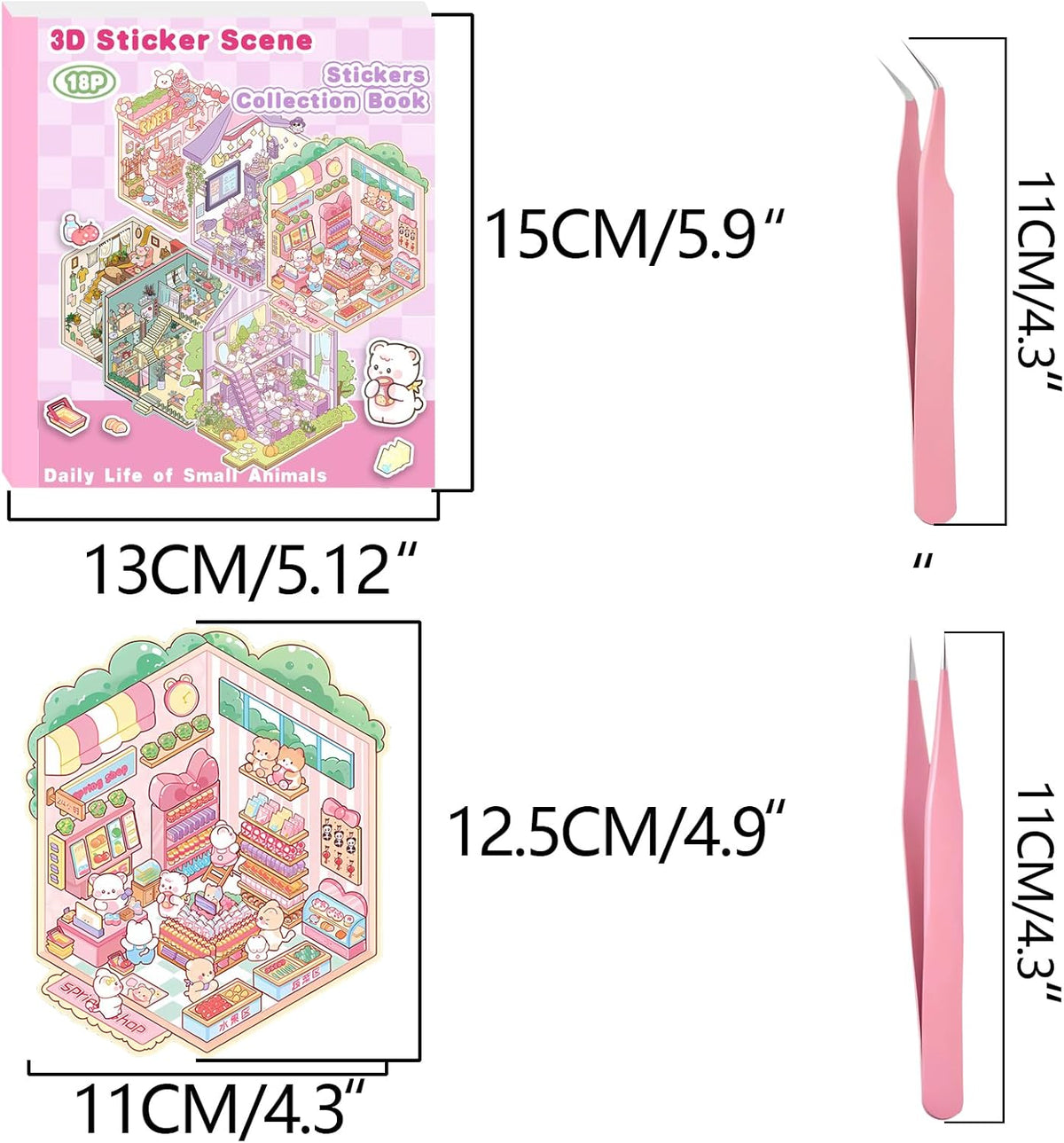 Halloween Fall Gift DIY 3D Sticker Scene Collection Book for Stress Relief - 6 Sets of Make Your Own Mini Shop Scenes Stickers for Girls Kids Adult Sticker Therapy Cute Animal Stickers for Birthday with Tweezers
