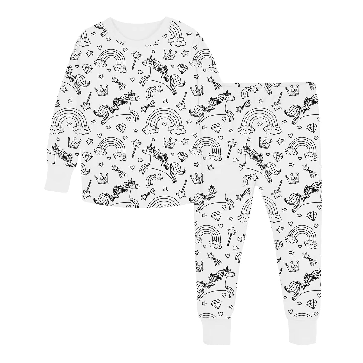 Halloween Fall Gift Cozy Coloring  Kids  Pajamas Set with Markers Soft Cotton 2-Piece Unisex PJs Snug Fit Farm Animal & Butterfly Themes Ultimate Stretch Seasonless Wear Sleepwear Cartoon Print