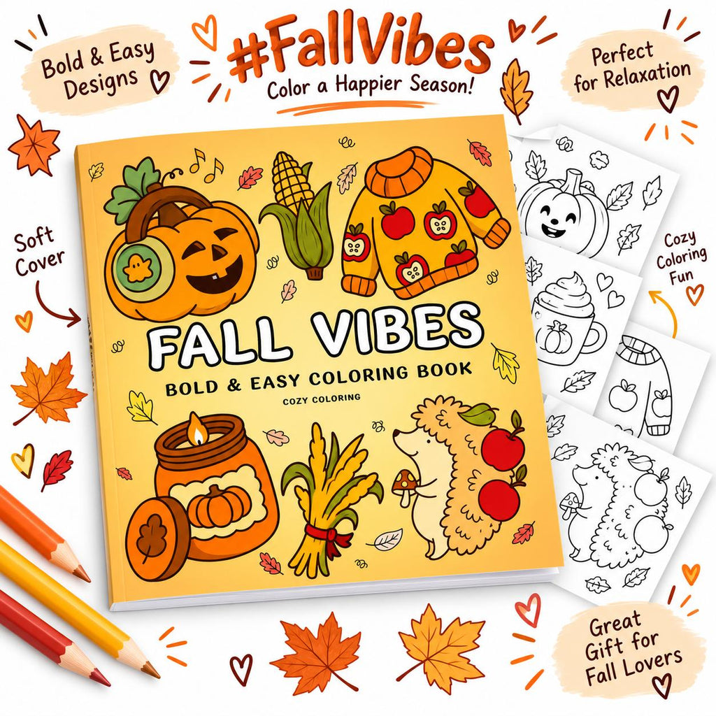 hHalloween Fall Gift  Fall Vibes: Bold and Easy Coloring Book for Adults, Teens, and Seniors with Simple and Relaxing Autumn Designs (Bold and Easy Coloring Books)