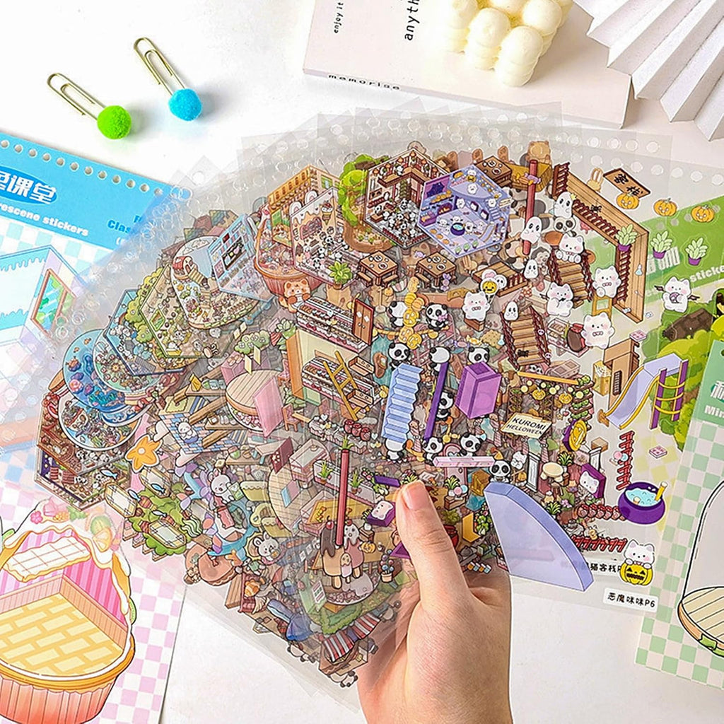 Halloween Fall Gift DIY 3D Sticker Scene - 20 Sets(1500 PCS Fun DIY Reusable Sticker Book, Create Your Own Scenes, Cute Stickers & Waterproof, Ideal for Adults & Kids to Relieve Stress Anywhere, Crafts Party Favors