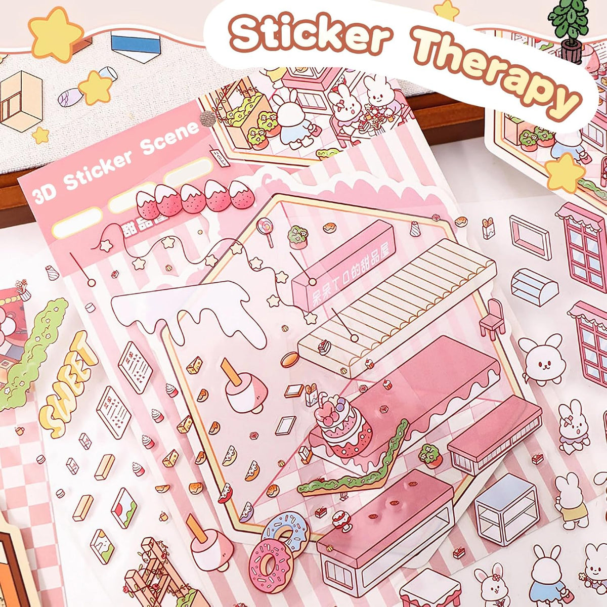 Halloween Fall Gift DIY 3D Sticker Scene Collection Book for Stress Relief - 6 Sets of Make Your Own Mini Shop Scenes Stickers for Girls Kids Adult Sticker Therapy Cute Animal Stickers for Birthday with Tweezers