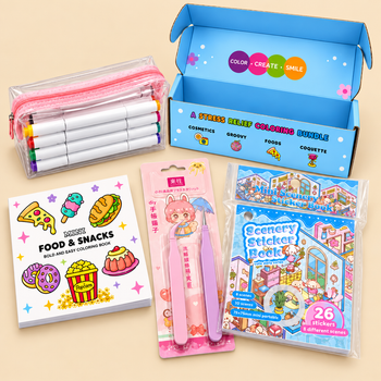 Halloween Fall Gift Cozy Coloring BEST GIFT 4 Mini Coloring Books Bundle with 12 Markers & Stickers for Kids & Adults 3x3 Inches Pocket Size Stress Relief Creative Relaxation