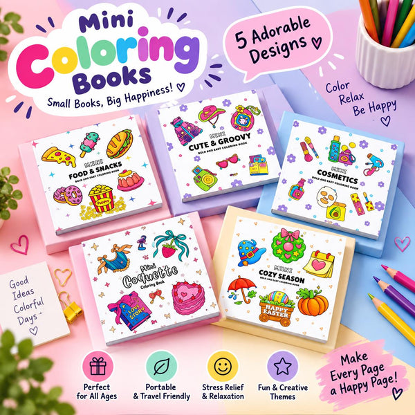 Halloween Fall  Gift 5-Piece Mini Coloring Book Bundle for Stress Relief with Protective Sheet