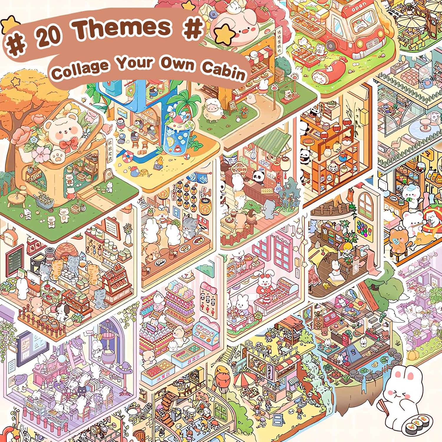 Halloween Fall Gift DIY 3D Sticker Scenes 20 Sets of Stickers for Girls Make Your Own Mini Shop House Scene Stickers for Kids Cute Fun Cartoon Animal Sticker Therapy for Adult Relief Stress Pass The Time (A Sets Boxed) Secondary image