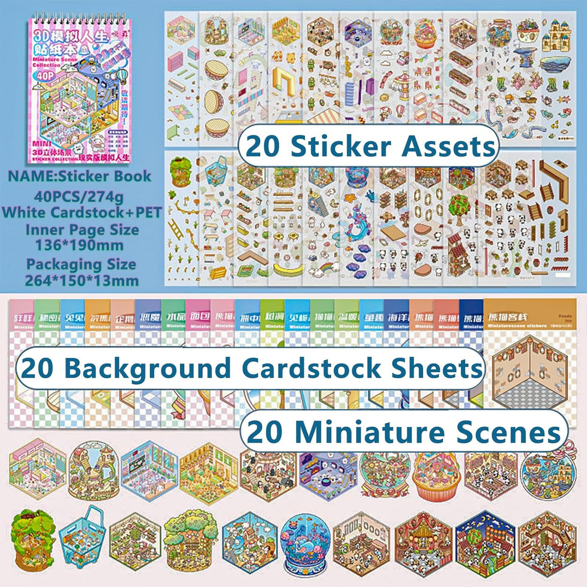 Halloween Fall Gift DIY 3D Sticker Scene - 20 Sets(1500 PCS Fun DIY Reusable Sticker Book, Create Your Own Scenes, Cute Stickers & Waterproof, Ideal for Adults & Kids to Relieve Stress Anywhere, Crafts Party Favors