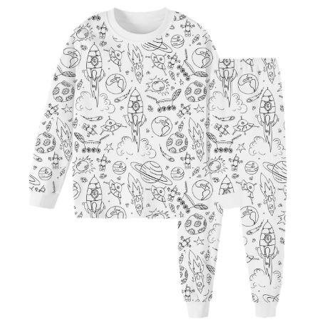Halloween Fall Gift Cozy Coloring  Kids  Pajamas Set with Markers Soft Cotton 2-Piece Unisex PJs Snug Fit Farm Animal & Butterfly Themes Ultimate Stretch Seasonless Wear Sleepwear Cartoon Print