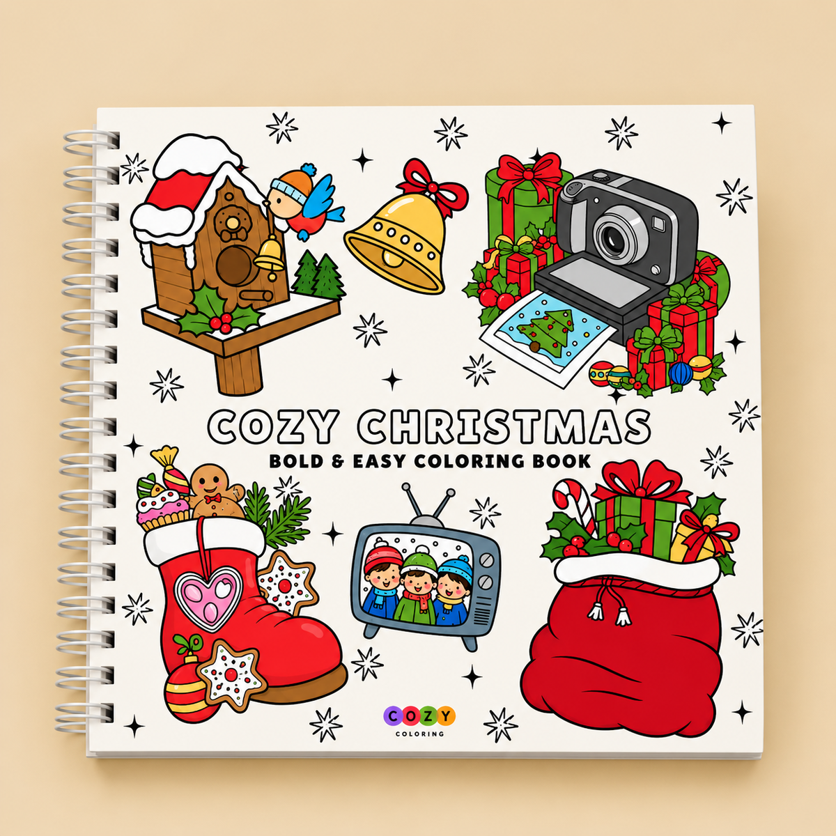 Halloween Fall Gift Cozy Christmas coloring Book Spiral Bound Hard Cover Main image