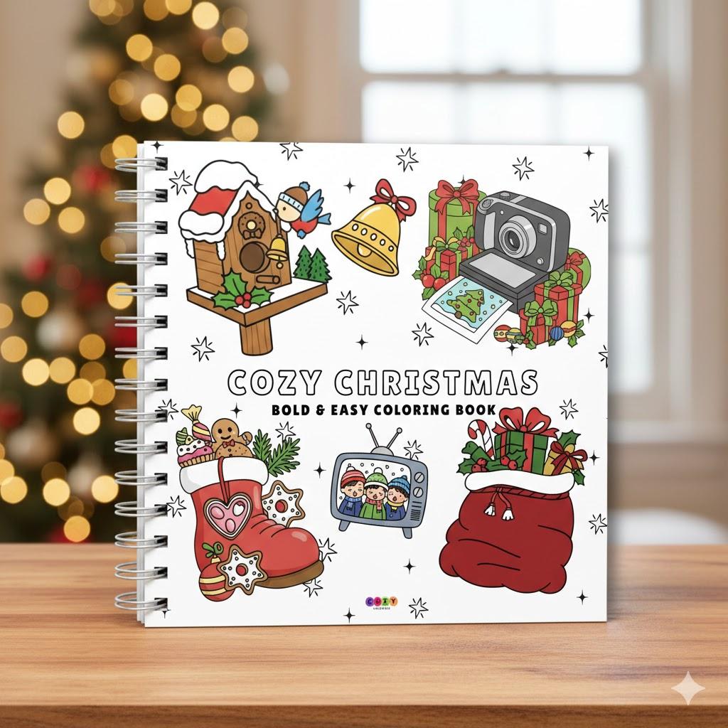 Halloween Fall Gift Cozy Christmas coloring Book Spiral Bound Hard Cover