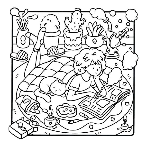Halloween Fall Gift Stoner Moments: Stoner Girl Coloring Book Featuring Cute and Cozy Daily Activities, Whimsical Drawings for Relaxation and Stress Relief