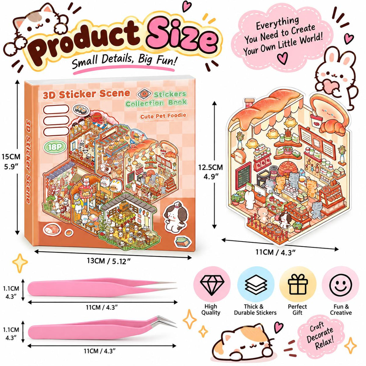 Halloween Fall Gift DIY 3D Sticker Scene Collection Book for Stress Relief - 6 Sets of Make Your Own Mini Shop Scenes Stickers for Girls Kids Adult Sticker Therapy Cute Animal Stickers for Birthday Easter Gift (A Set)