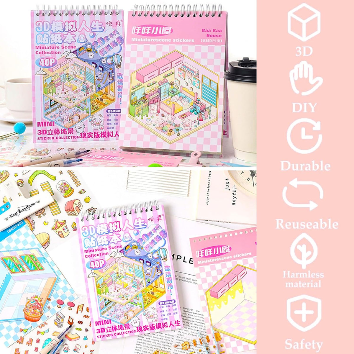 Halloween Fall Gift DIY 3D Sticker Scene - 20 Sets(1500 PCS Fun DIY Reusable Sticker Book, Create Your Own Scenes, Cute Stickers & Waterproof, Ideal for Adults & Kids to Relieve Stress Anywhere, Crafts Party Favors